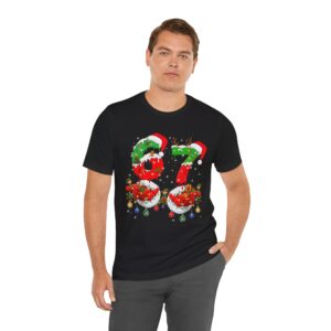 Funny 6-7 Meme Christmas Shirt | Viral Gen Alpha Slang "Six Seven" Santa Hand Tee
